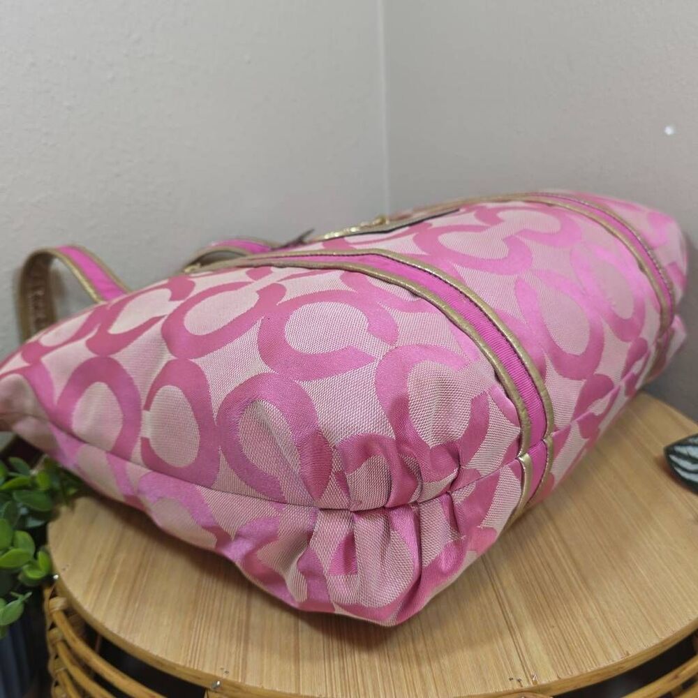 Coach RARE Poppy Pink/Gold OP Art Glam Tote Bag - Picture 9 of 15